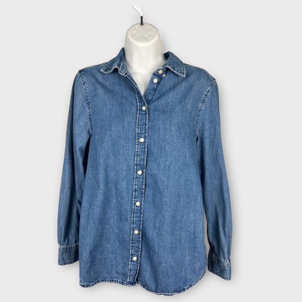 H&M Denim Button Down Blouse Medium‎ Wash Cotton Shirt Women’s XS